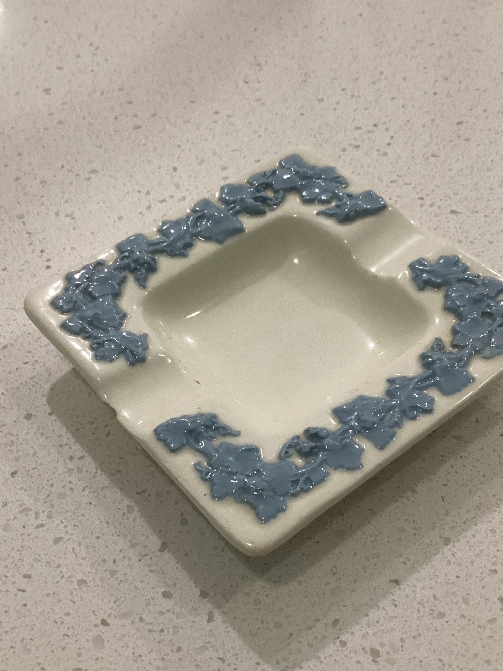 Wedgwood White Ceramic Square Dish with Blue Floral Relief